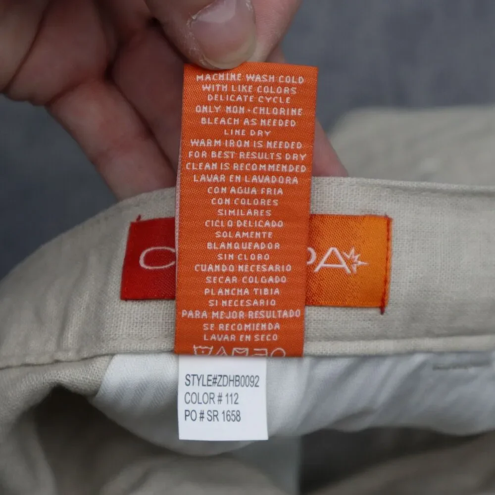 Chispa Pants Mens L 36-38 Beige Linen Blend Drawstring Waist High Rise